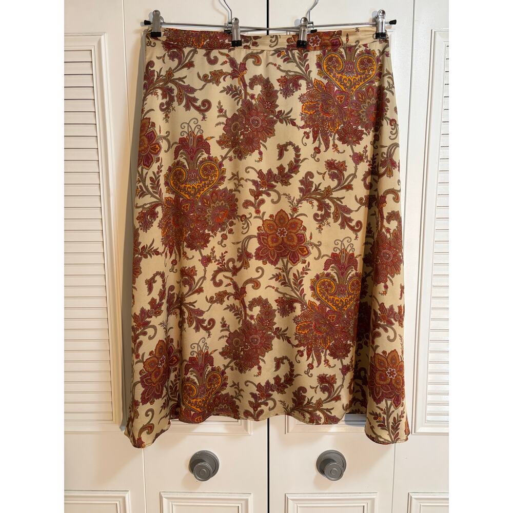 MARINA RINALDI Sz 16 Italian Pure Silk Fuscia & Orange Paisley Print Midi Skirt